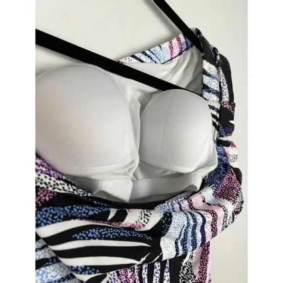 Women's Swim Solutions Black Printed Tummy Control One Shoulder Swimsuit 8 - Picture 7 of 7